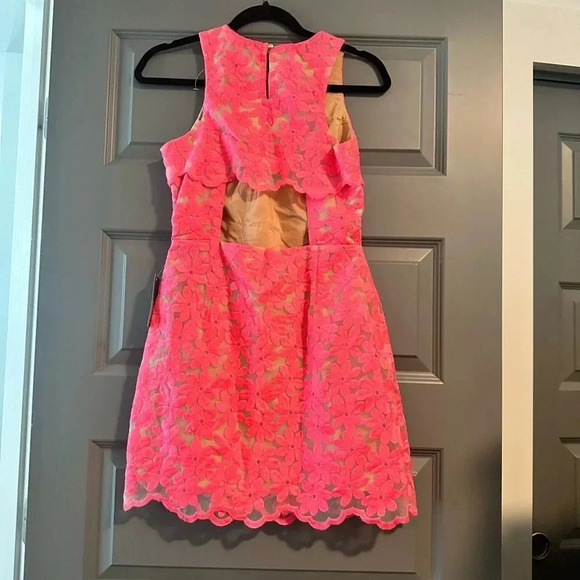 NWT Adelyn Rae Mila Fitted Mini Shift Dress
Lace Cut Out Back Barbie Pink size S - Picture 4 of 5